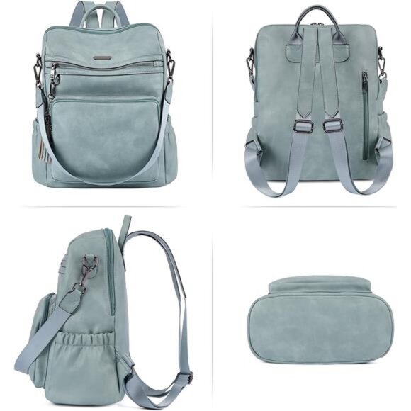 Women Large Vegan Leather Fashion Backpack Blue - Picture 6 of 6